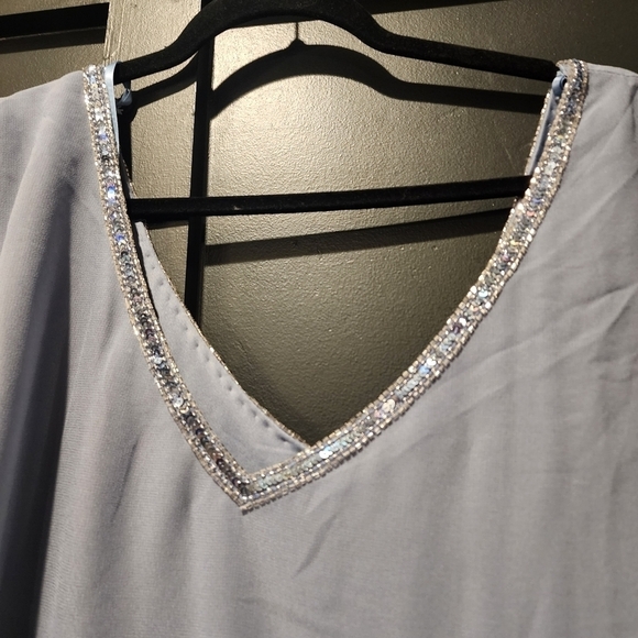 J Kara  Caplet V-Neck Mini Cocktail Beaded embellished blue sequin Dress 22w - Picture 10 of 13